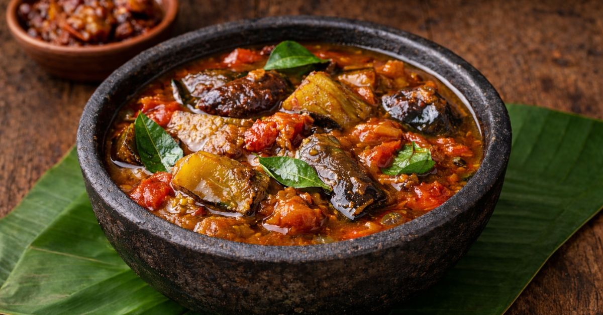 Afternoon Special South Indian Brinjal Tamarind Curry and Sardine Fish Fry Combo