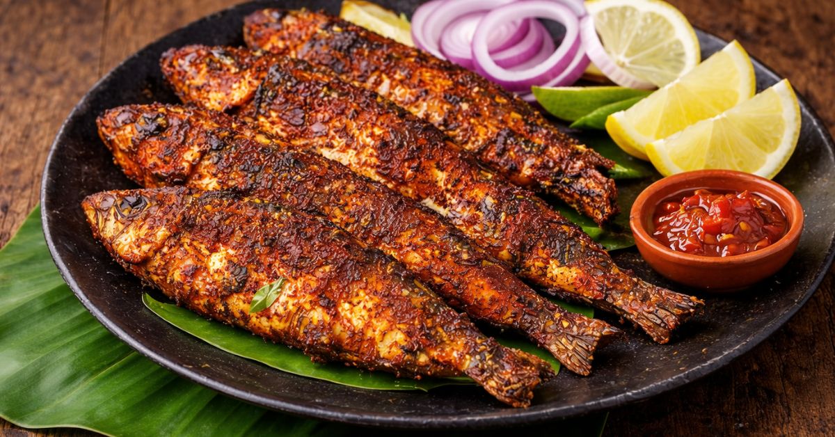 Afternoon Special South Indian Brinjal Tamarind Curry and Sardine Fish Fry Combo